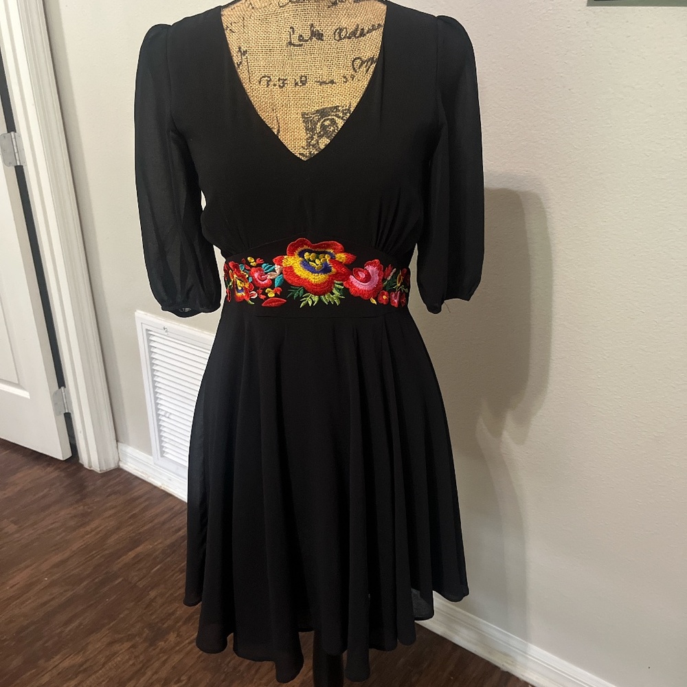 Black floral dress.